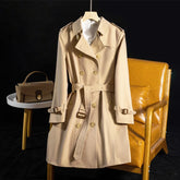 Trench Women's Spring and Autumn Classic British Double breasted Medium Length Waterproof Trench Coat